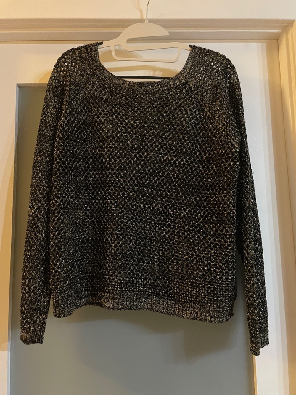 ZARA TRAFALUC Shiny Open-Knit Black and Metallic Gold Pullover Crew Neck M Y2K